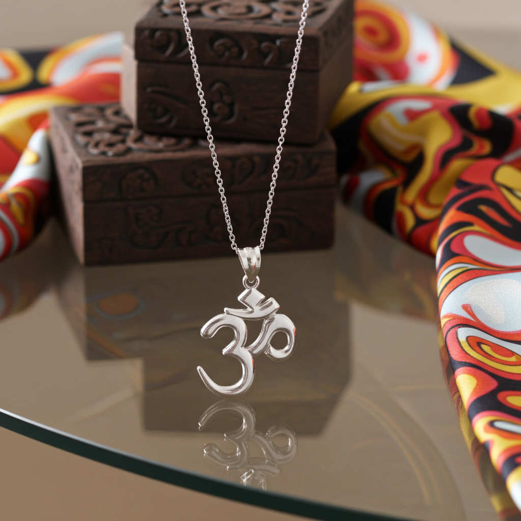 Sterling Silver Om (Aum) Yoga Charm Pendant Necklace
