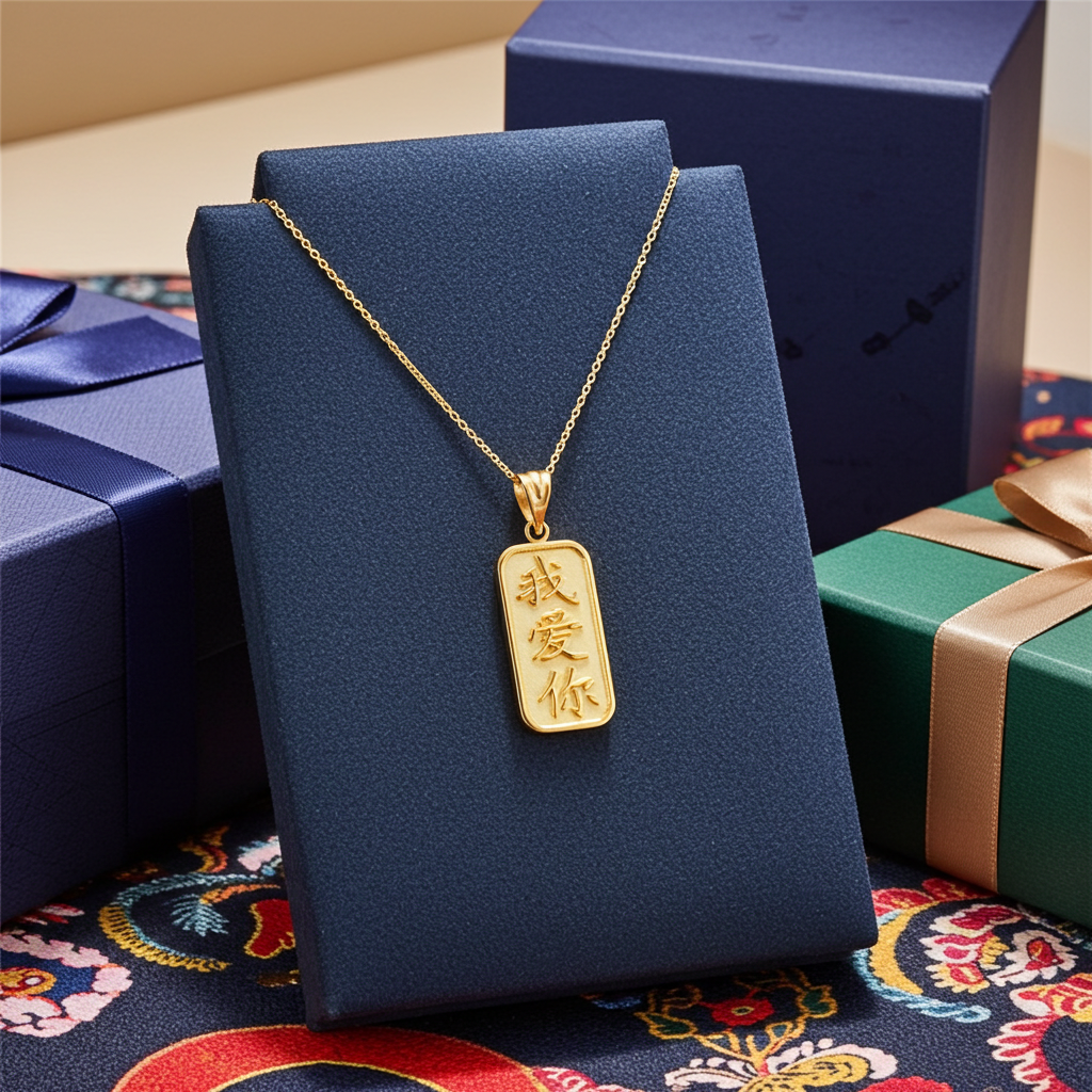 Gold Chinese "I Love You" Symbol Pendant Necklace (10K, 14K, yellow, white, rose gold)