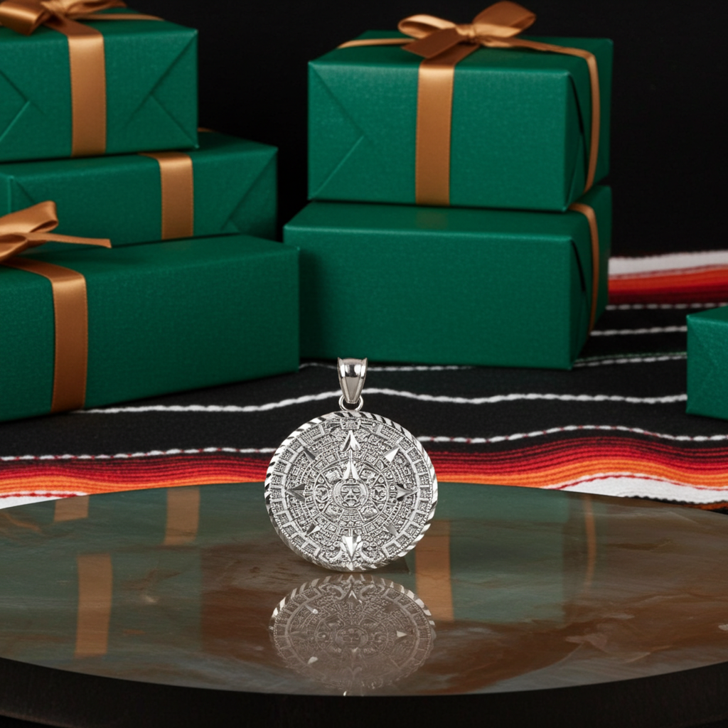 14K Gold Aztec Mayan Sun Calendar Pendant (3 sizes, yellow, white, rose gold)