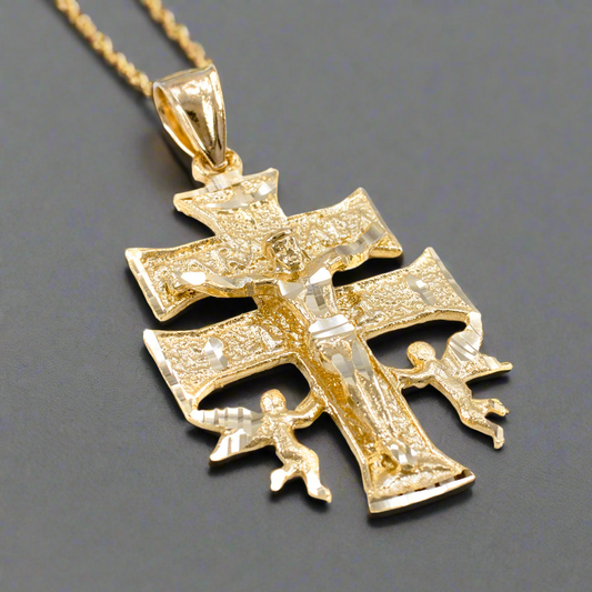 Solid Gold Caravaca Crucifix Double Cross Pendant (yellow, white, rose gold, 10k, 14k)