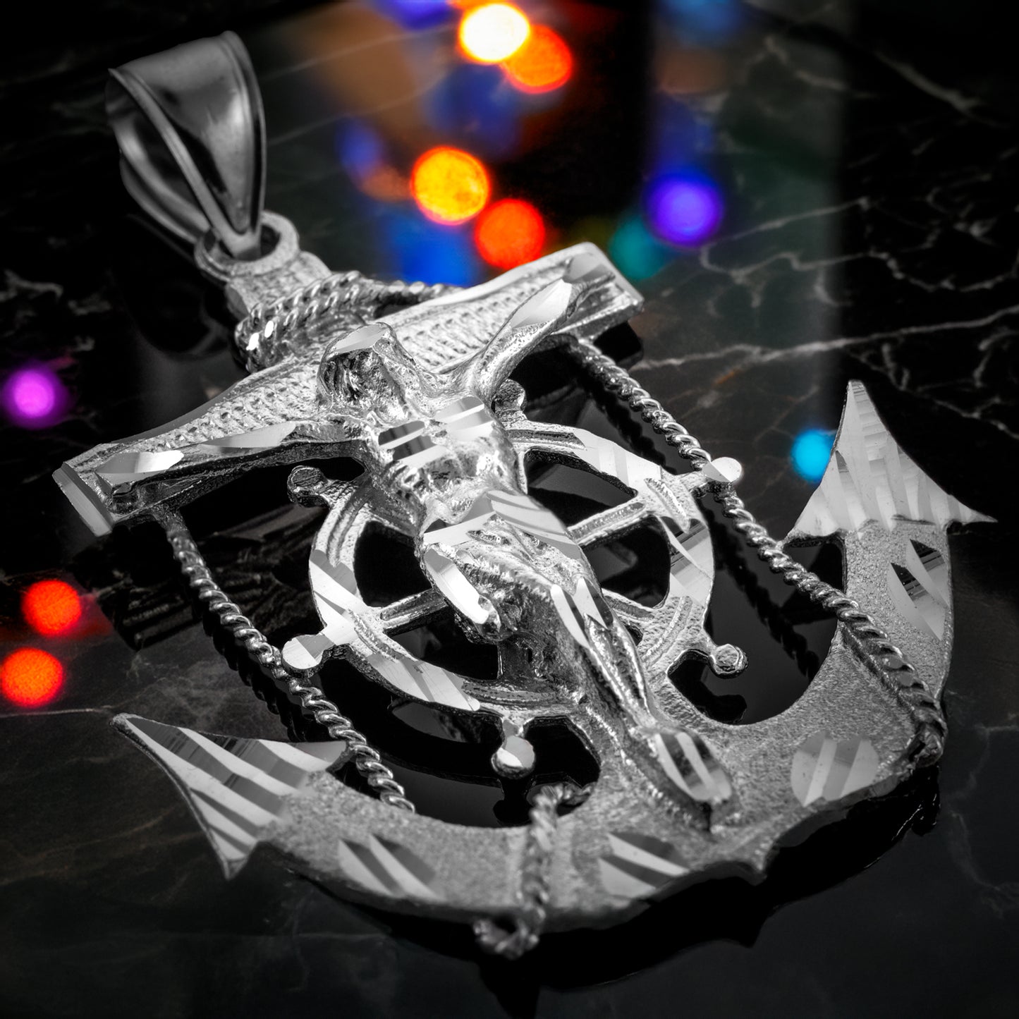 Solid Gold Mariner Anchor Mens Large Crucifix Cross Pendant (yellow, white, rose gold, 10k, 14k)