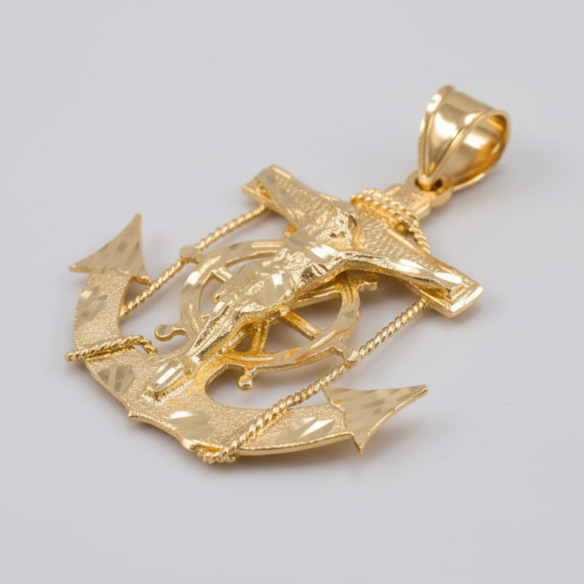 Solid Gold Mariner Anchor Mens Large Crucifix Cross Pendant (yellow, white, rose gold, 10k, 14k)