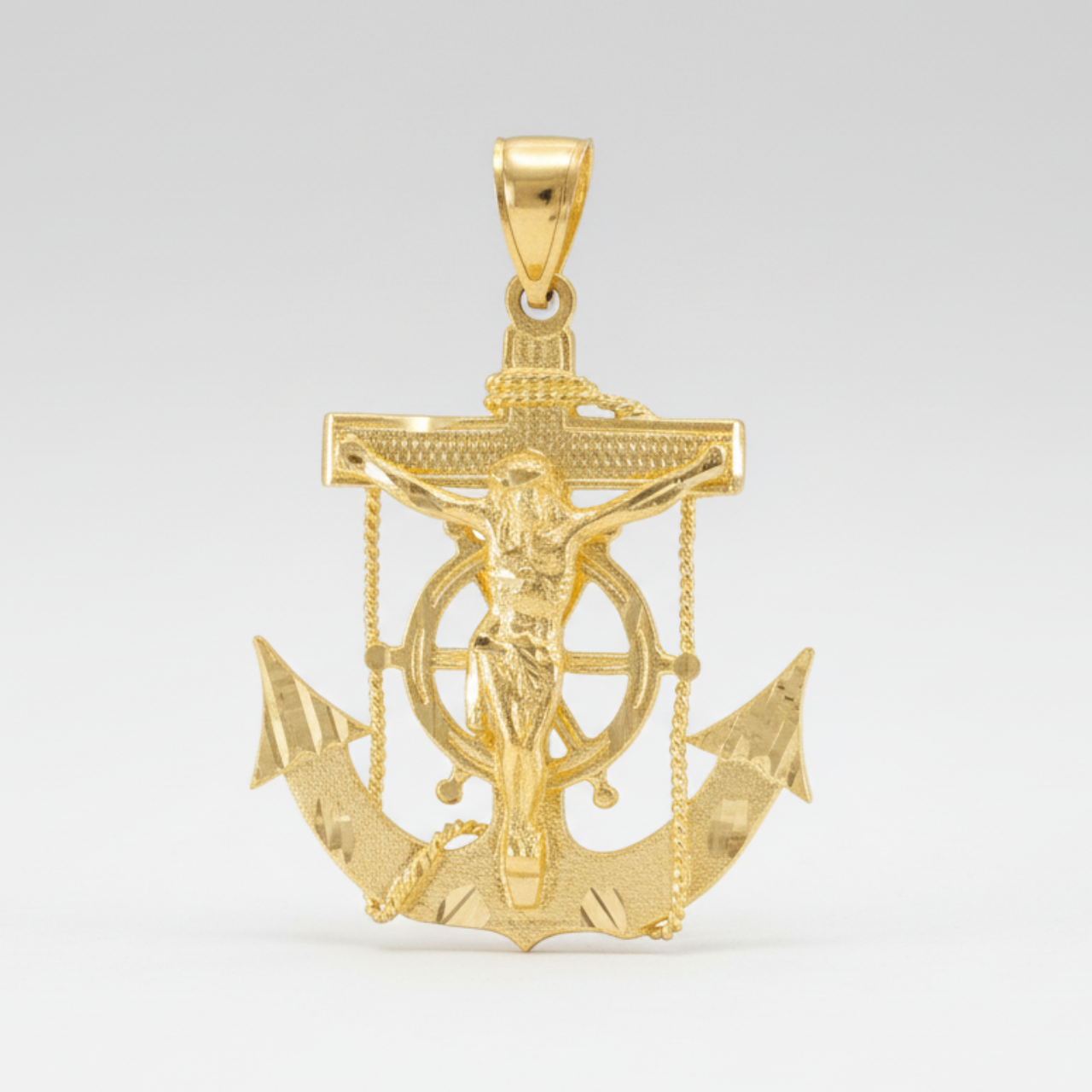 Solid Gold Mariner Anchor Mens Large Crucifix Cross Pendant (yellow, white, rose gold, 10k, 14k)