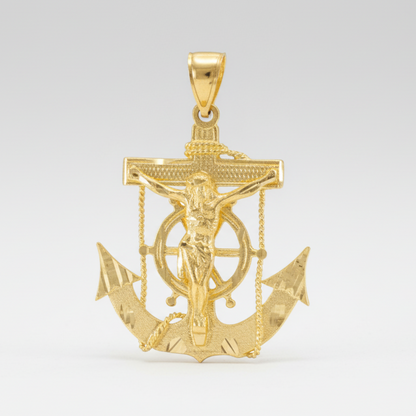 Solid Gold Mariner Anchor Mens Large Crucifix Cross Pendant (yellow, white, rose gold, 10k, 14k)