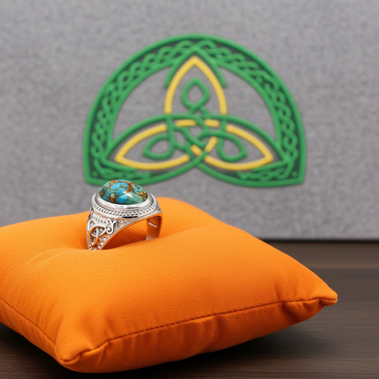 Sterling Silver Celtic Triquetra Blue Copper Turquoise Ring