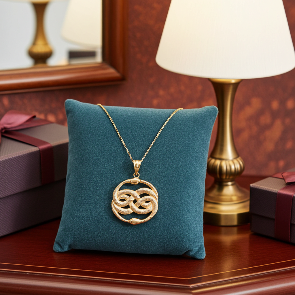 Gold Double Infinity Ouroboros Snakes Pendant Necklace (yellow, white, rose gold, 10k, 14k)