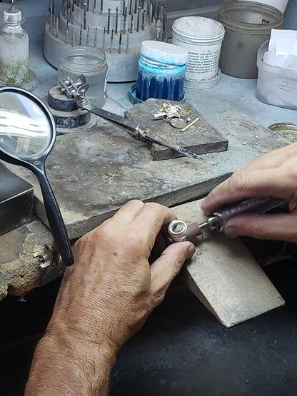 Sterling Silver Christian Cross Purple Copper Turquoise Ring