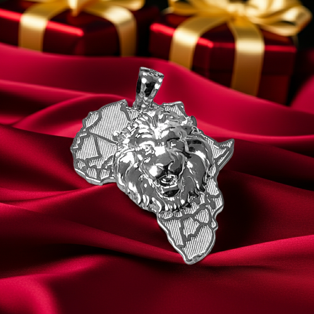 Sterling Silver African Lion Pendant Necklace