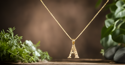 Gold Nugget Alphabet Initial Letter "A" Pendant Necklace (yellow, white, rose gold)