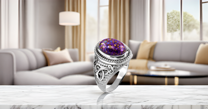 Sterling Silver Celtic Triquetra Purple Copper Turquoise Ring