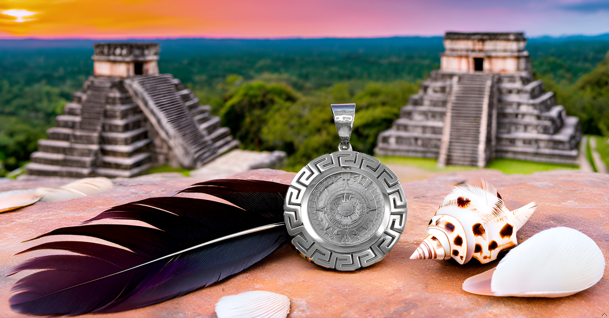 Gold Aztec Bezel Mayan Sun Calendar Pendant (yellow, white, rose gold, 14k, 10k)