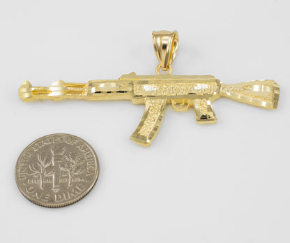 Solid Gold AK-47 Rifle Gun DC Pendant (yellow, white, rose gold, 10k, 14k)