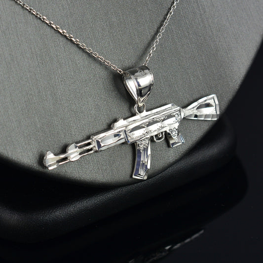 Sterling Silver AK-47 Rifle Gun Pendant - AK47 Silver Pendant