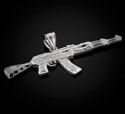 Sterling Silver AK-47 Rifle Gun Pendant - AK47 Silver Pendant