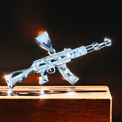 Sterling Silver AK-47 Rifle Gun Pendant - AK47 Silver Pendant