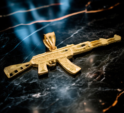 Solid Gold AK-47 Rifle Gun DC Pendant (yellow, white, rose gold, 10k, 14k)