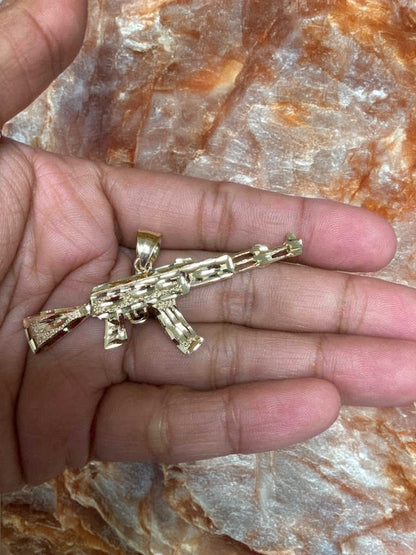 Solid Gold AK-47 Rifle Gun DC Pendant (yellow, white, rose gold, 10k, 14k)