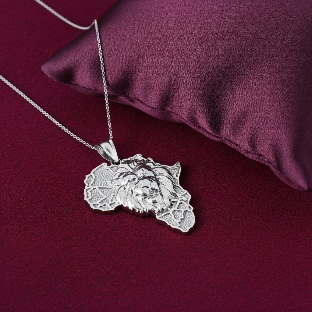 Sterling Silver African Lion Pendant Necklace