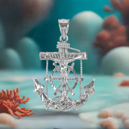 925 Sterling Silver Mariner Crucifix Anchor Cross Midsize Pendant
