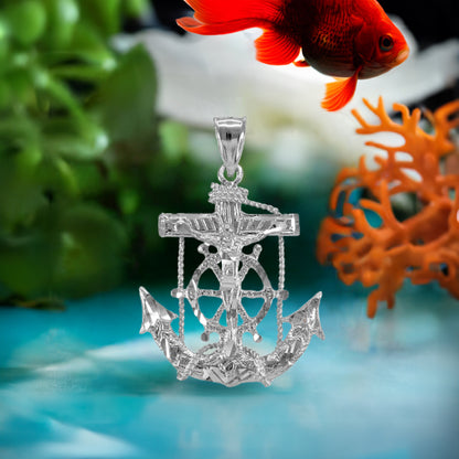 925 Sterling Silver Mariner Crucifix Anchor Cross Midsize Pendant