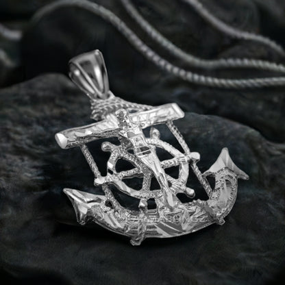 925 Sterling Silver Mariner Crucifix Anchor Cross Midsize Pendant