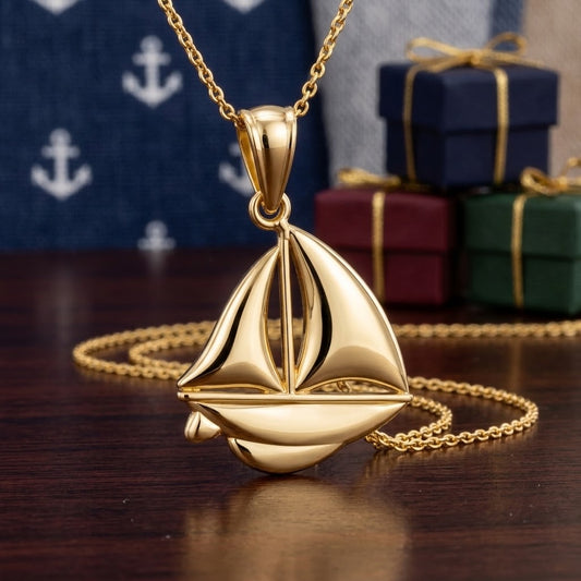 Polished Gold Sail Boat Pendant Necklace (10K, 14K, yellow, white, rose gold)