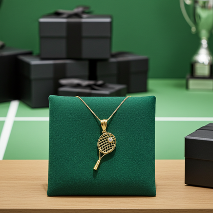 Yellow Gold Tennis Racket Pendant Diamond Charm Necklace for Women