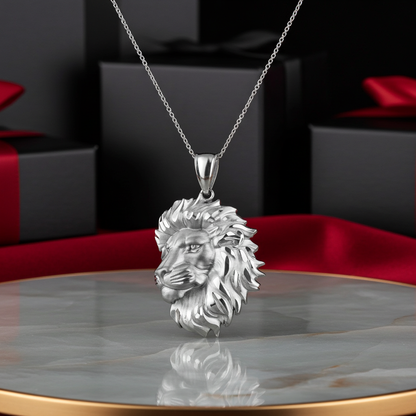 Sterling Silver Lion Face Satin DC Leo Pendant Necklace