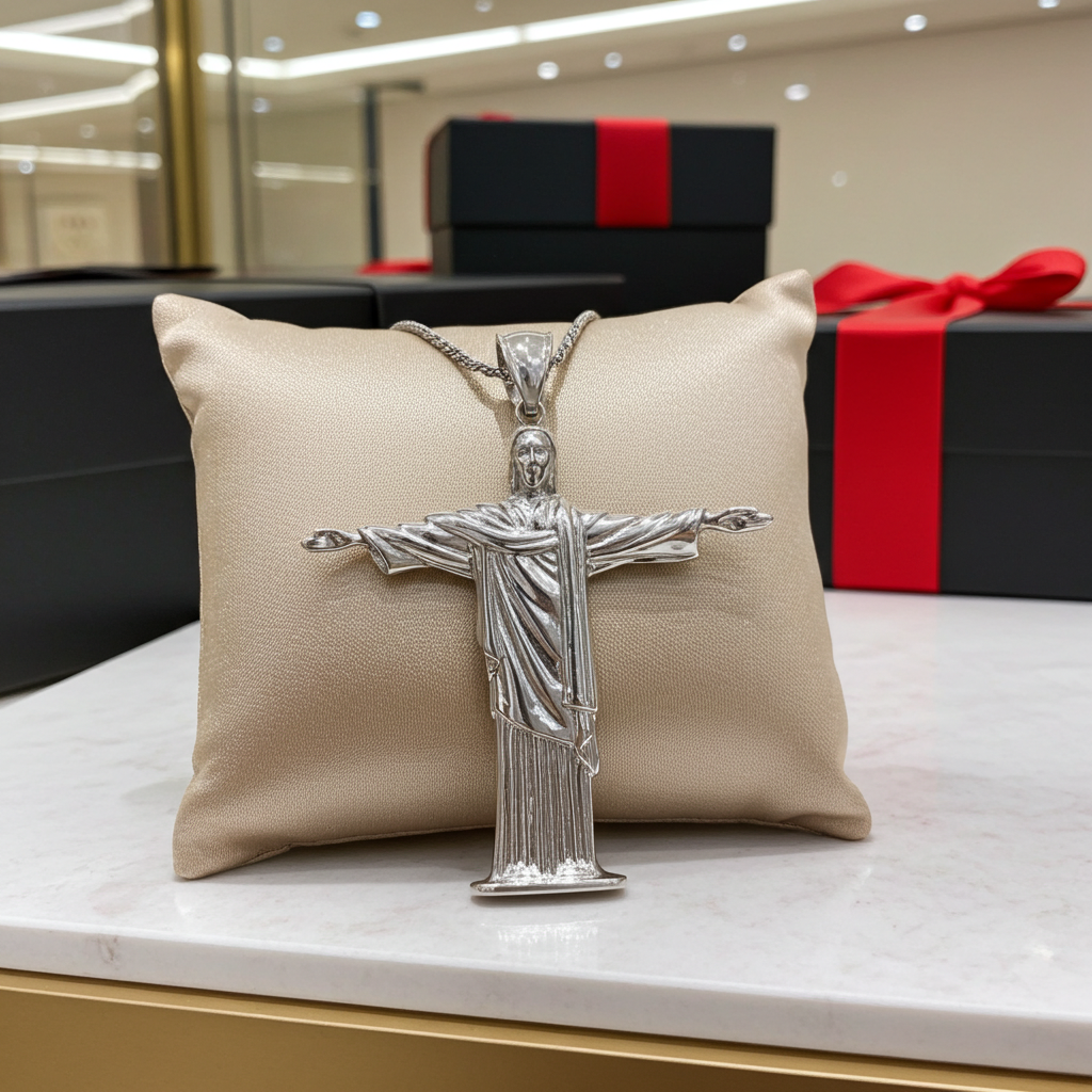 Sterling Silver Jesus Christ The Redeemer Cross Brazil Rio Statue Pendant