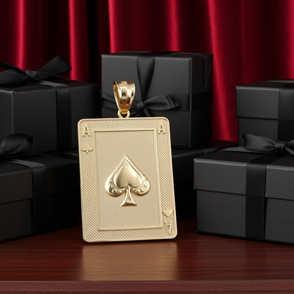 Gold Ace of Spades Poker Card Pendant (yellow, white, rose, 2-tone, 10K, 14K)
