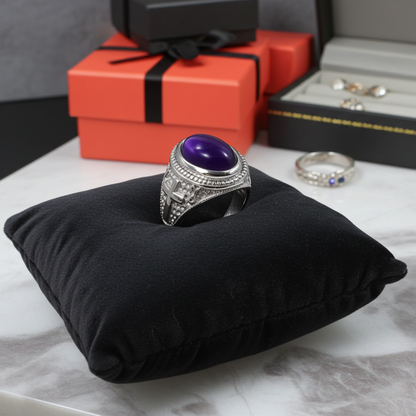 Sterling Silver Christian Cross Amethyst February Birthstone Ring
