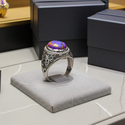 Sterling Silver Om (aum) Purple Copper Turquoise Gemstone Ring Karma Blingz