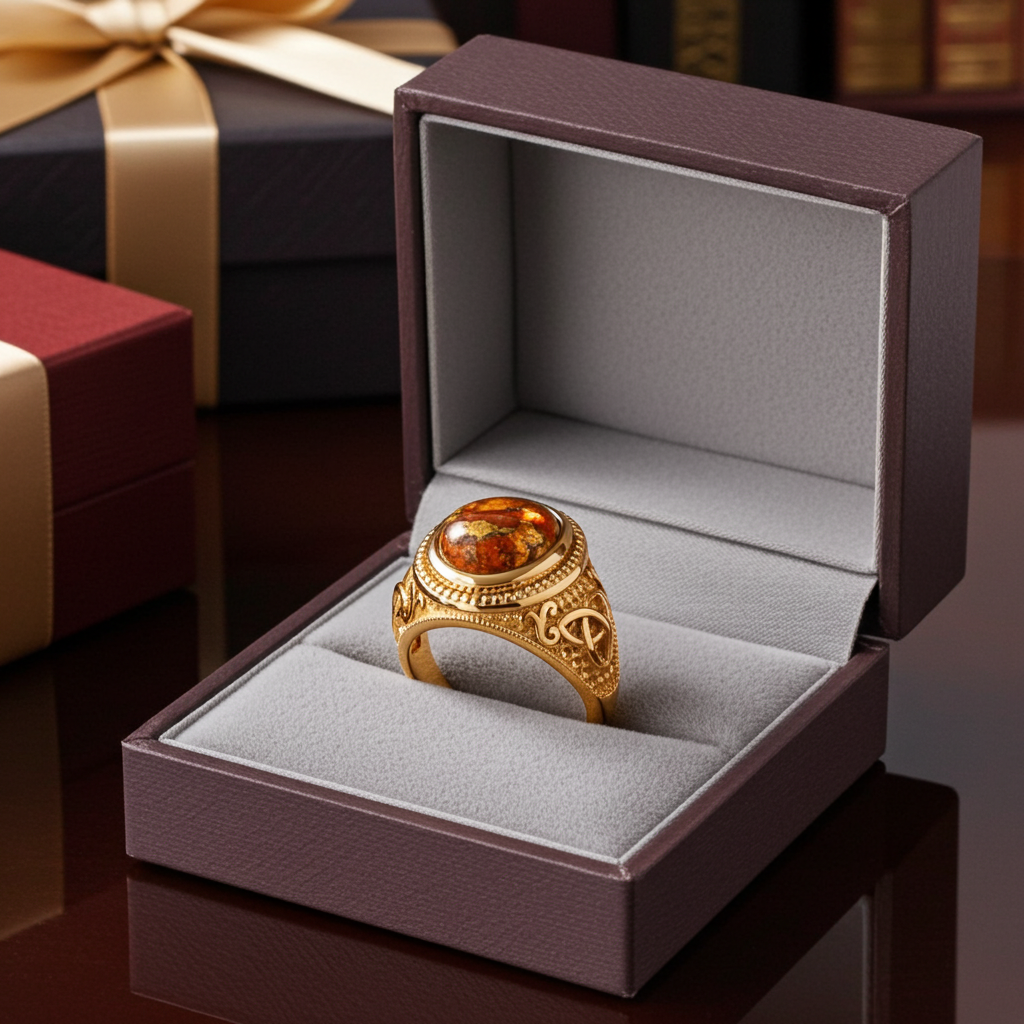 Gold Celtic Knot Orange Copper Turquoise Ring