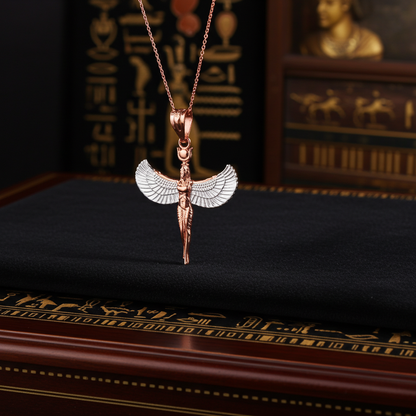 Egyptian Isis Standing Winged Goddess Gold Pendant Necklace