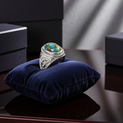 Sterling Silver Celtic Triquetra Blue Copper Turquoise Ring