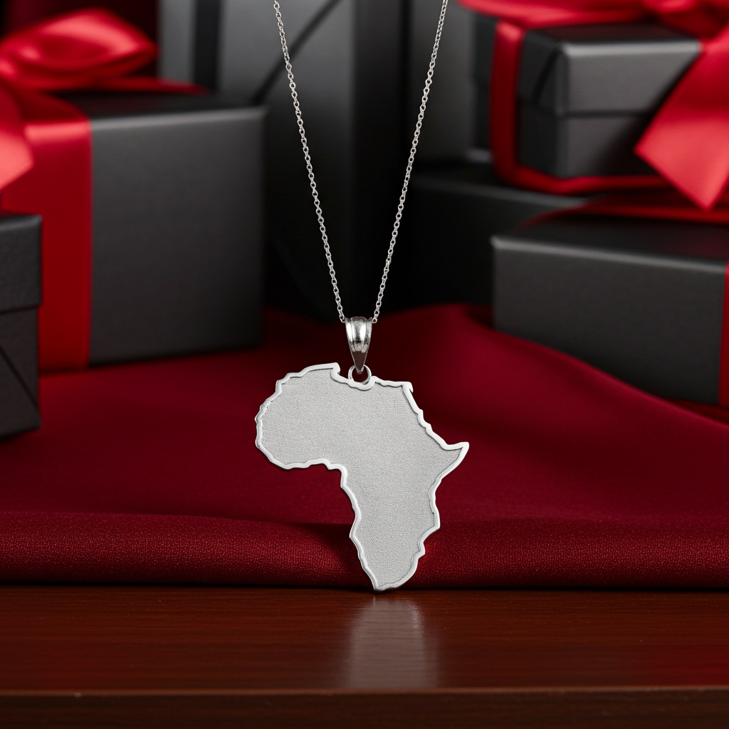 Gold Africa Map Pendant Necklace (10K, 14K, yellow, white, rose gold)