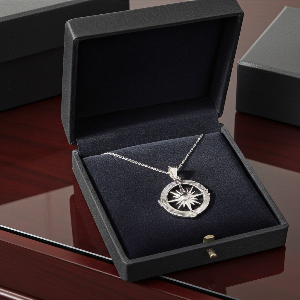 Sterling Silver Compass Pendant Necklace