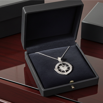 Sterling Silver Compass Pendant Necklace