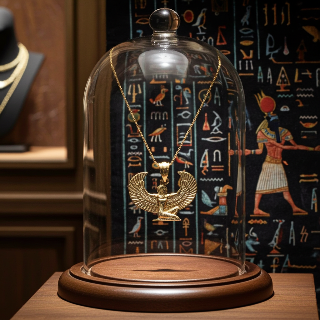 Gold Egyptian Isis Winged Goddess Pendant Necklace (yellow, white, rose gold, 10k, 14k)