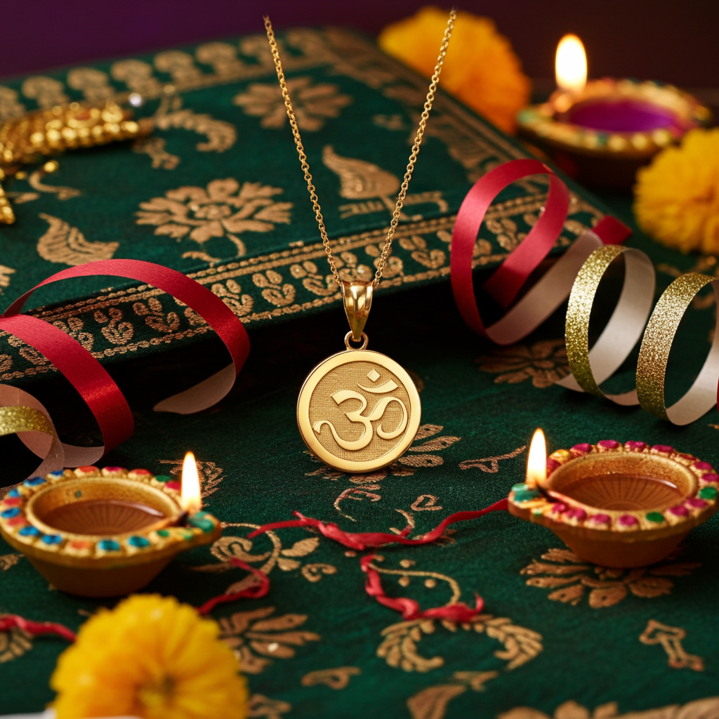Gold Om Yoga Medallion Charm Necklace (yellow, white, rose gold, 10K, 14K)