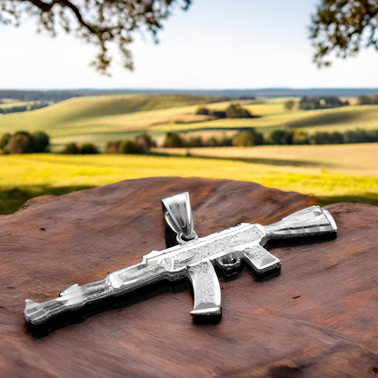 Sterling Silver AK-47 Rifle Gun Pendant - AK47 Silver Pendant