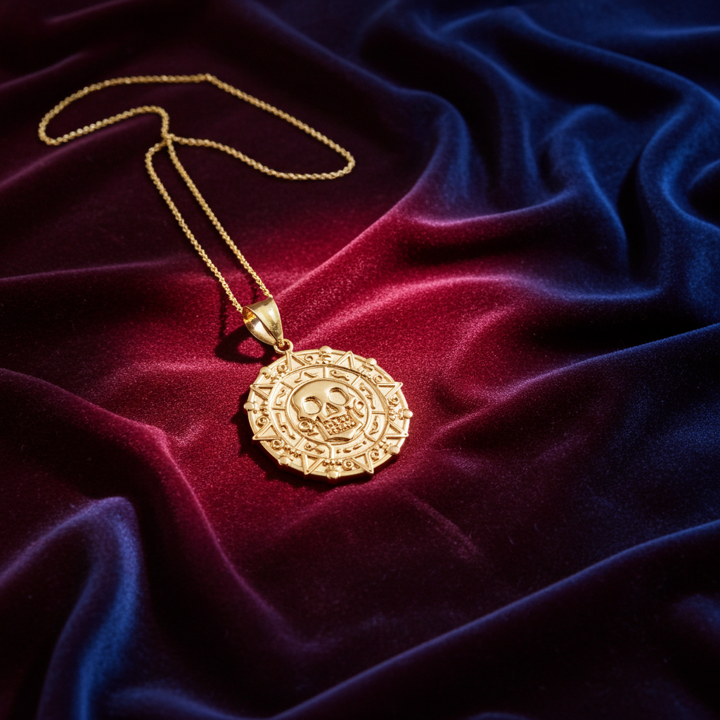 Gold Aztec Coin Pirates of The Caribbean Skull Medallion Pendant Necklace (yellow, white, rose)