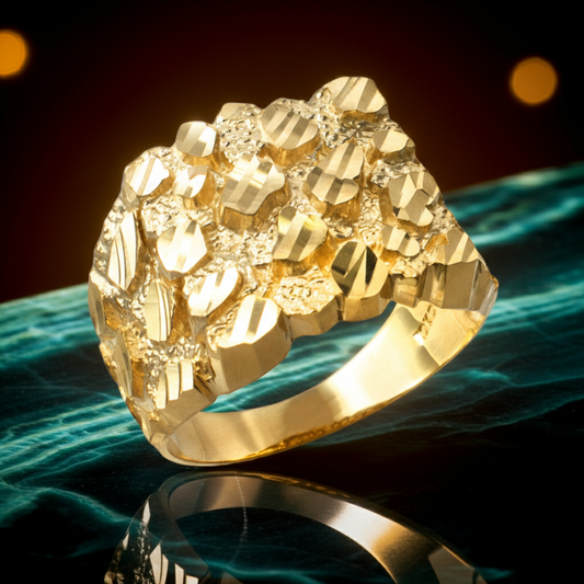 Men's Yellow Gold Square DC Nugget Ring