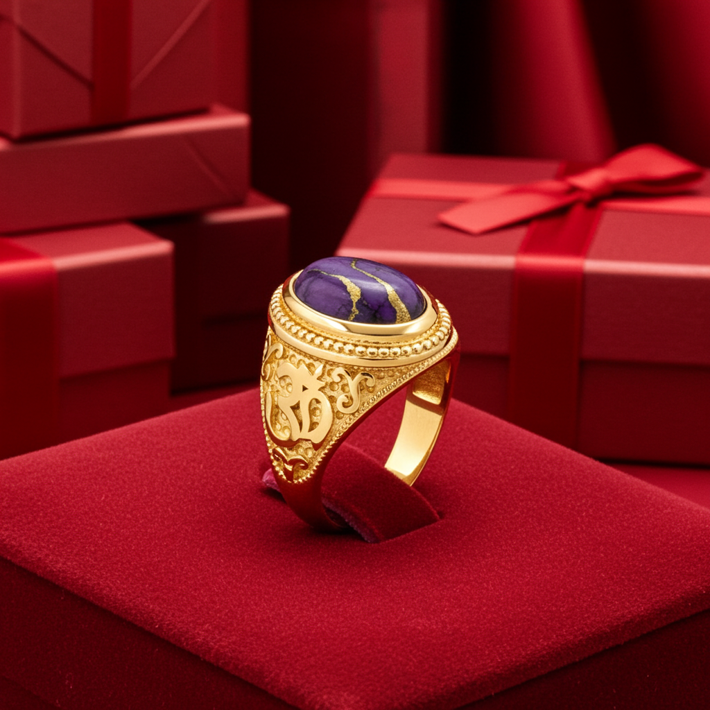 Gold Om (aum) Oval Purple Copper Turquoise Ring Karma Blingz