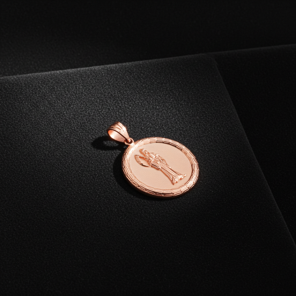 Gold Santa Muerte Medallion Pendant Necklace in 10K or 14K, Yellow, White, Rose, 2-Tone