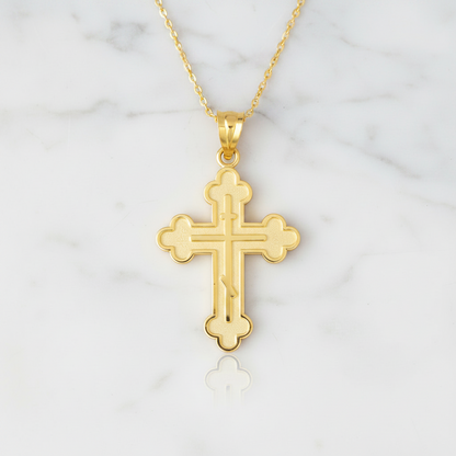 Gold Russian Eastern Orthodox Cross Pendant Necklace (Yellow, White, Rose Gold, 10K, 14K)