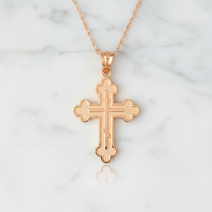 Gold Russian Eastern Orthodox Cross Pendant Necklace (Yellow, White, Rose Gold, 10K, 14K)