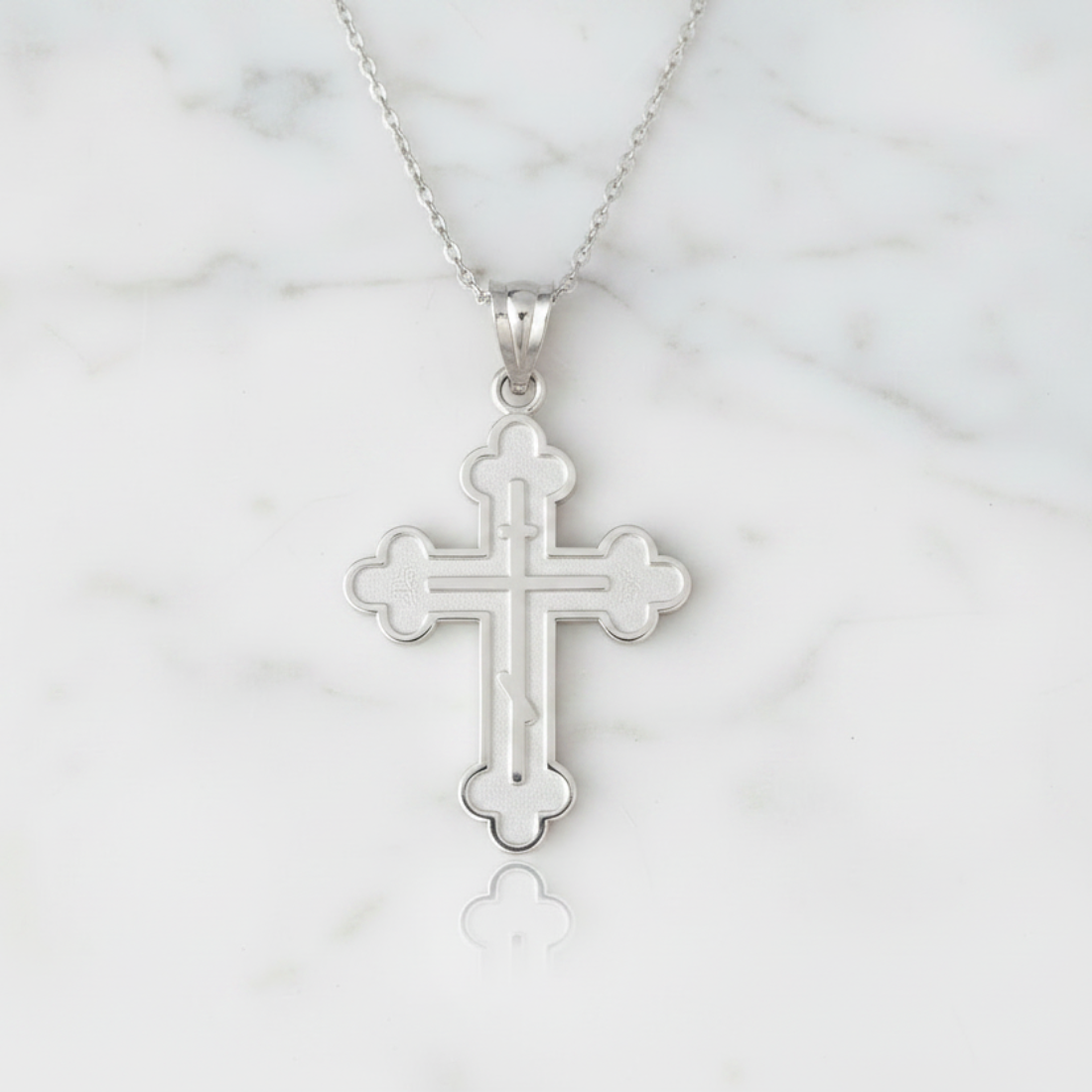 Gold Russian Eastern Orthodox Cross Pendant Necklace (Yellow, White, Rose Gold, 10K, 14K)