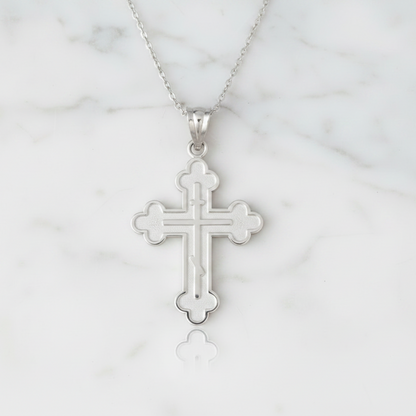 Gold Russian Eastern Orthodox Cross Pendant Necklace (Yellow, White, Rose Gold, 10K, 14K)