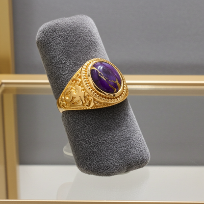 Gold Om (aum) Oval Purple Copper Turquoise Ring Karma Blingz